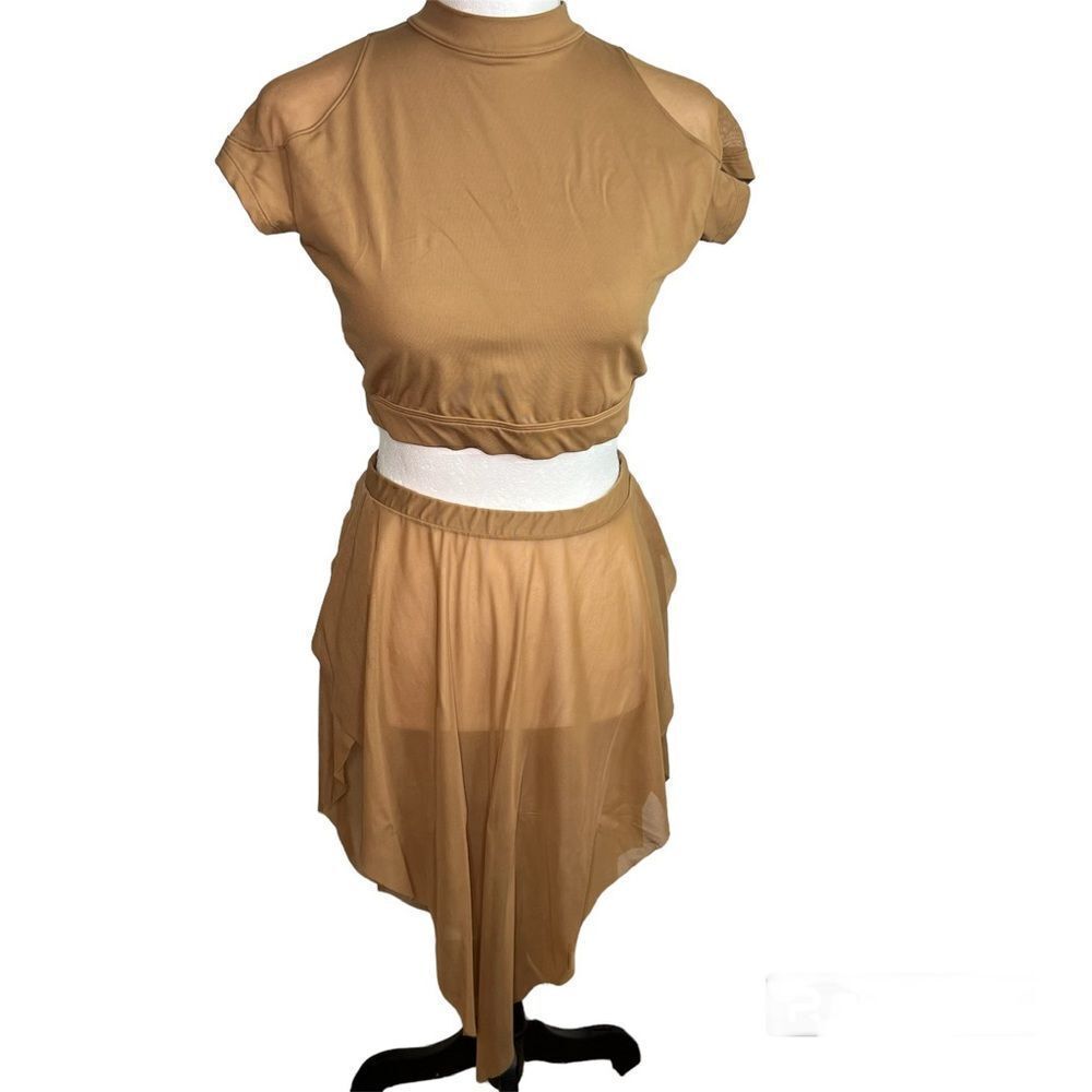 BLOCH Hanae Back Keyhole Mesh Crop Top & Mireya Handkerchief Mesh Skirt Sz M/L